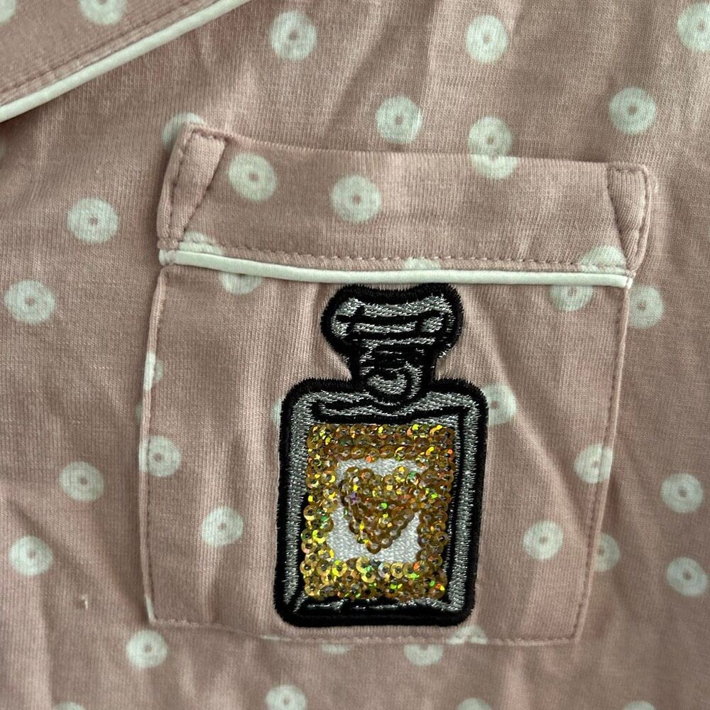 NWT Soma adorable cotton long sleeve button-down pajama shirt pink perfume bottl - Picture 3 of 4